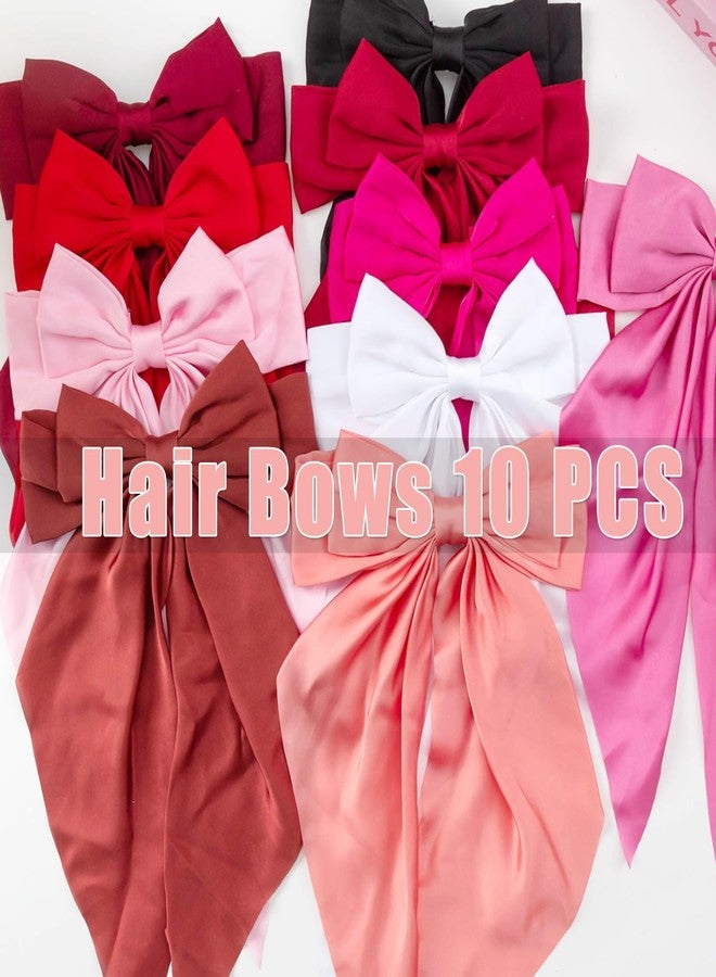 Seneeel 10 PCS Hair Bows,Big Bows for Girls and Womens,Hair Bows for Womens,Hair Ribbons,Large Hair Bow for Women,Big Hair Bow,Bows for Women,Oversized Long-tail Cute Aesthetic Hair Accessories（Red Series） - Image 5